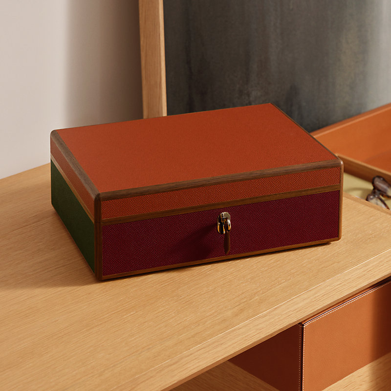 HERMES 赤 ベルベット タンクトップ Amalthee Tricolore watch and cufflink box, large model - Beige